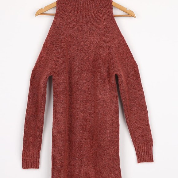 NWT MAKE A MATCH BRICK RED COLD SHOULDER SWEATER DRESS - Picture 6 of 7